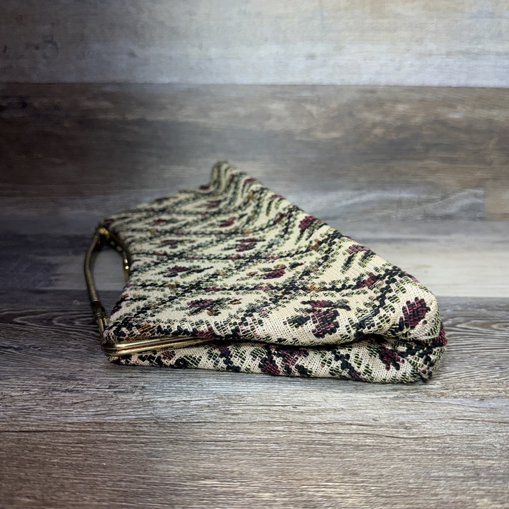 Vintage Petit Point Needlepoint Purse Tapestry Handbag Clutch Bag Floral Gold - Picture 5 of 12